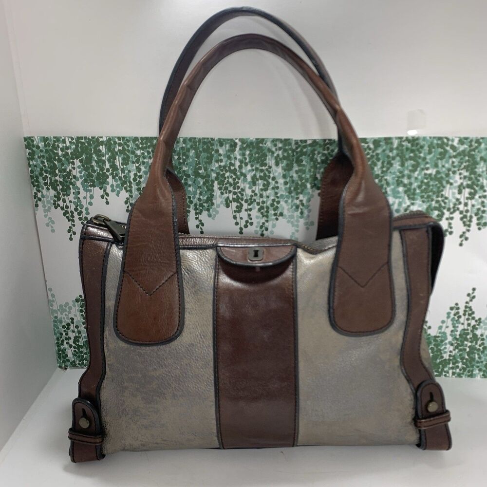 Fossil Reissue Weekender Distressed Leather Pebble Satchel Purse Womens